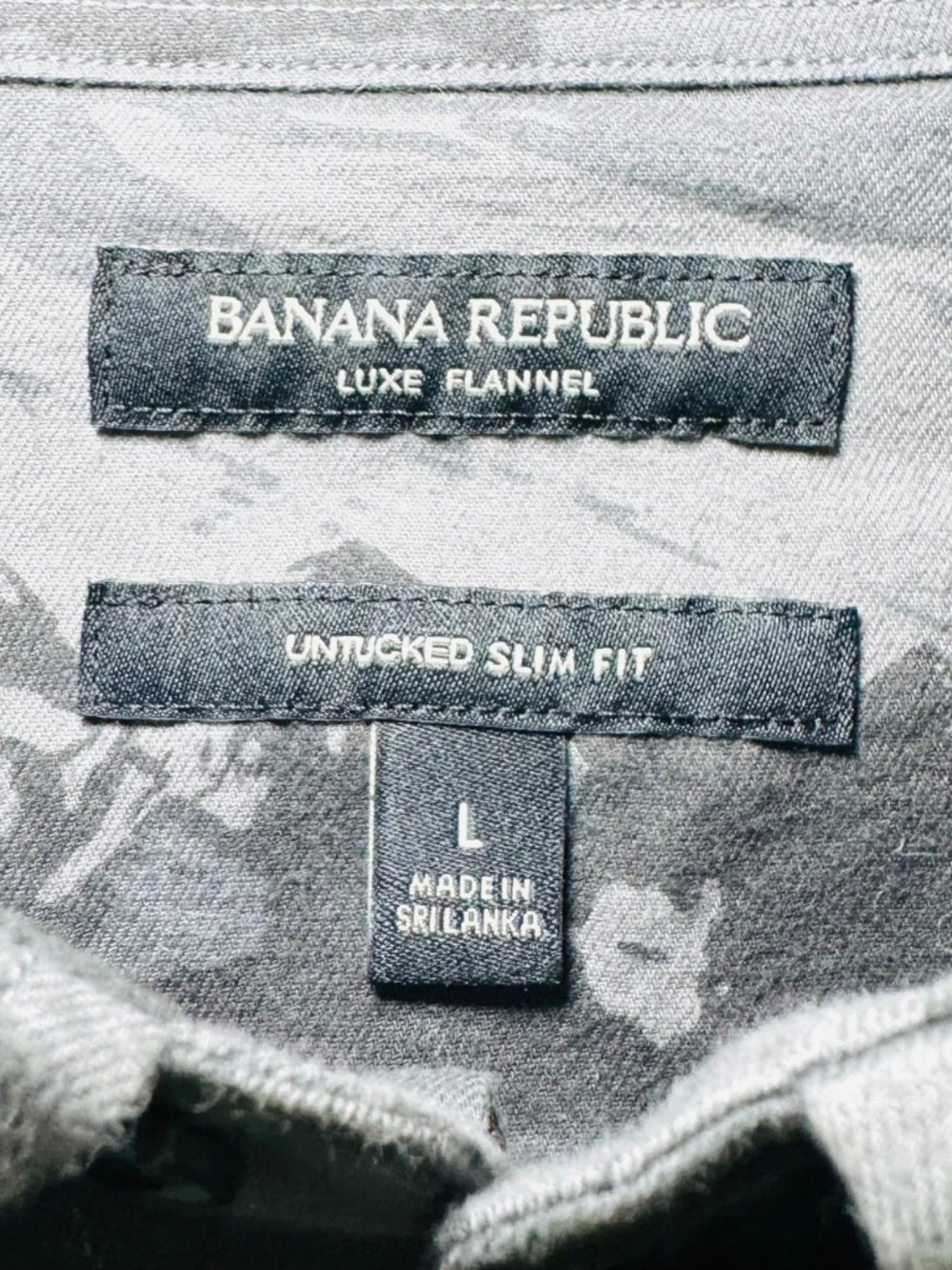 Banana Republic Luxe Flannel Shirt Men's L Slim Fit Gray Mountains 100% Cotton